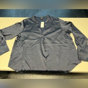 NWT Womens Banana Republic Satin Blouse, Navy Blue, size L